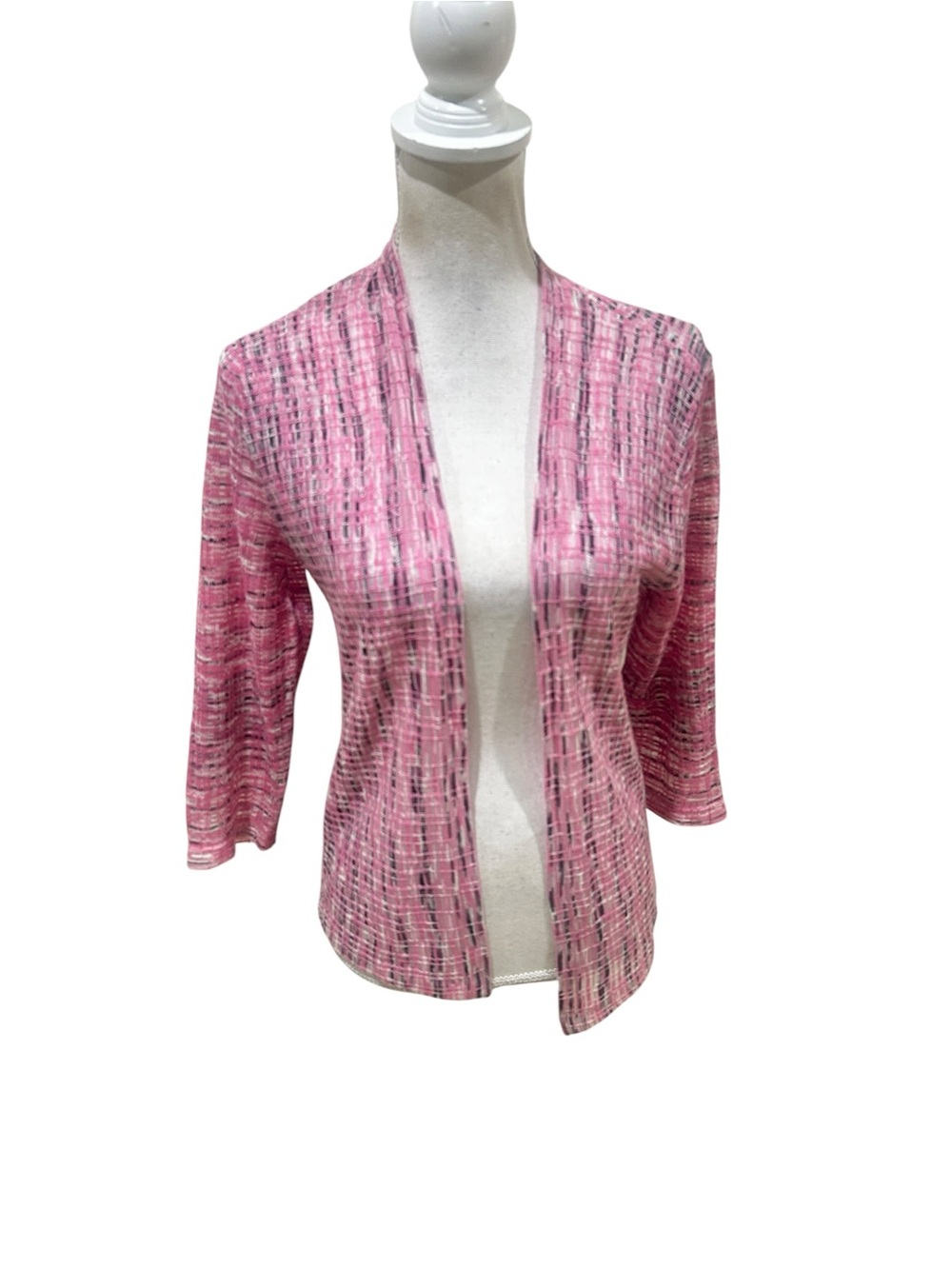 NIC+ZOE Pink Open-Front Knit Cardigan with Subtle Heather